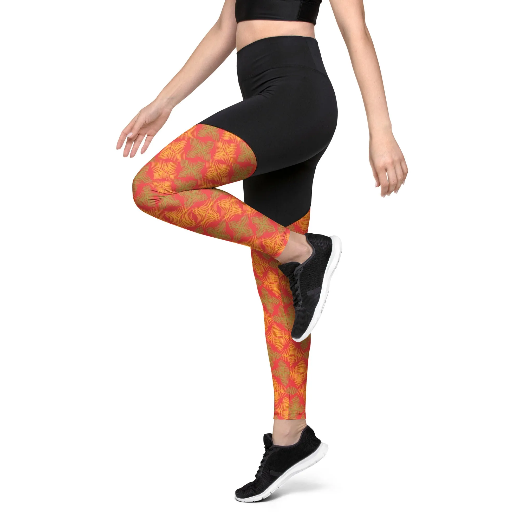 Arc Series Orange & Green Stars Sports Leggings, Available in sizes XS to 3XL!