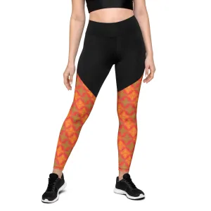 Arc Series Orange & Green Stars Sports Leggings, Available in sizes XS to 3XL!