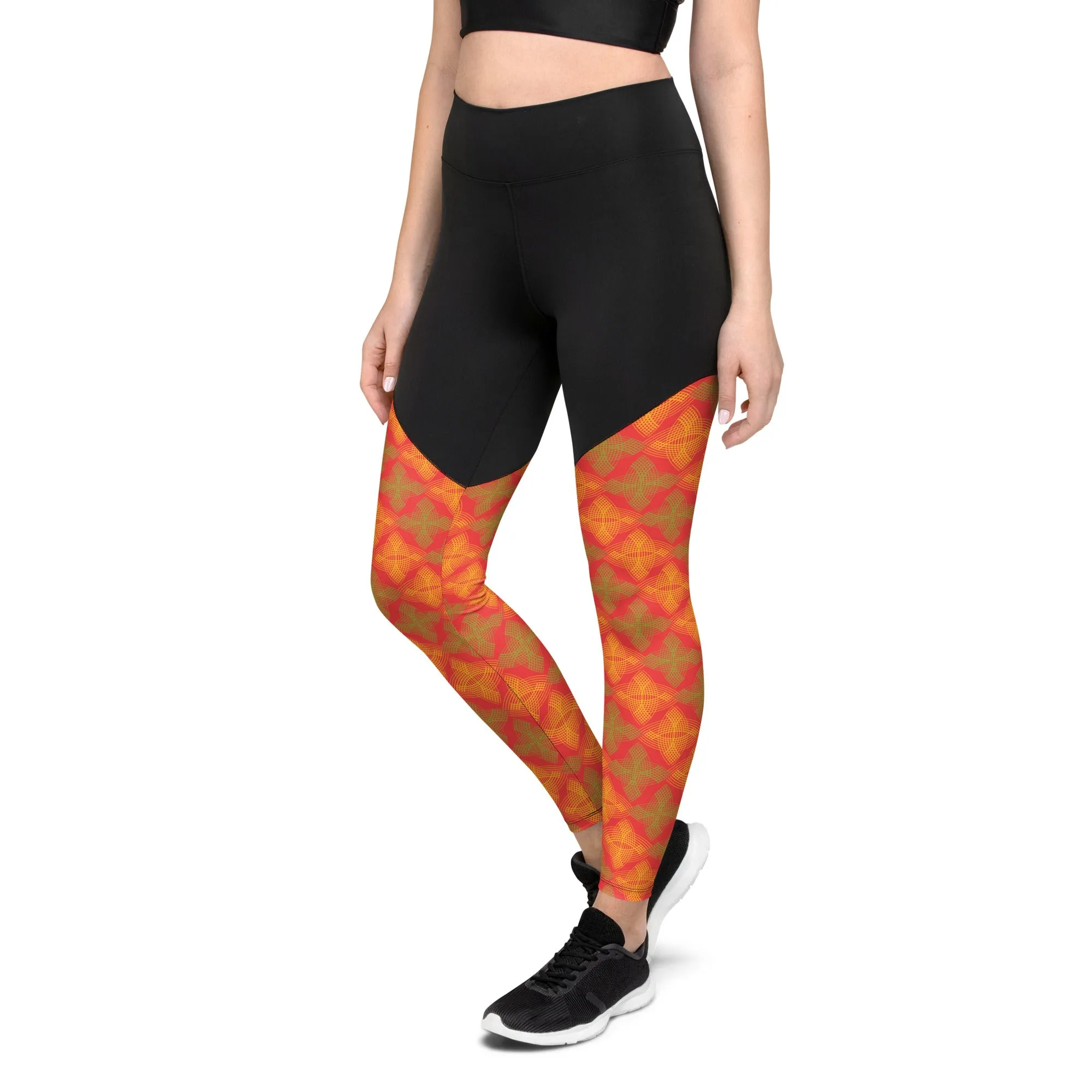 Arc Series Orange & Green Stars Sports Leggings, Available in sizes XS to 3XL!
