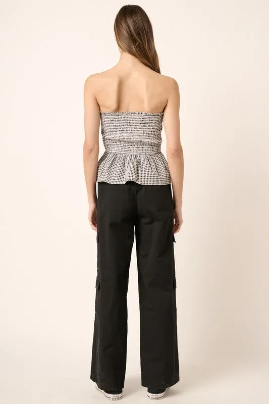 Black Low Rise Elastic Cover Waistband Cargo Pants