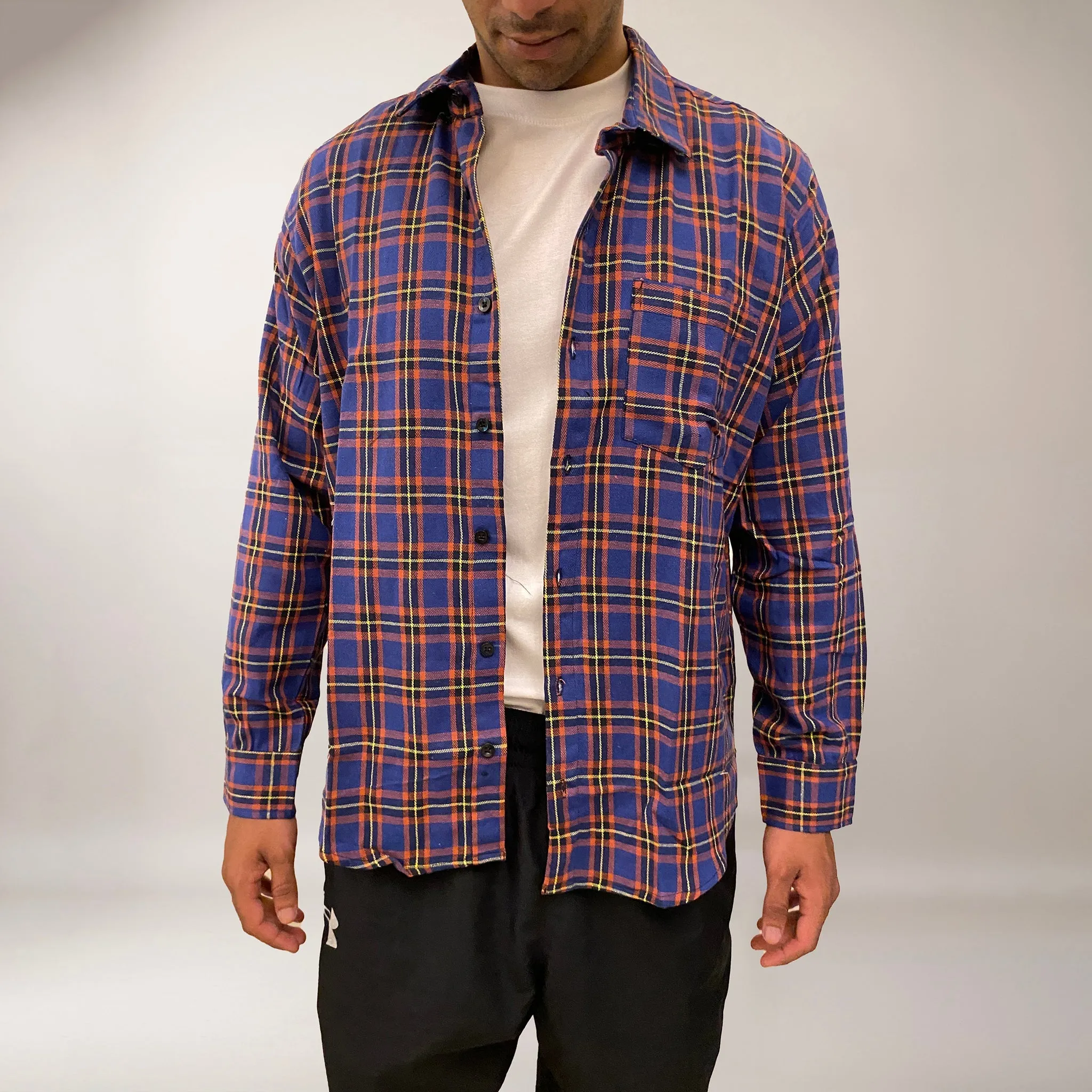 Blue checks cotton relaxed fit shirt