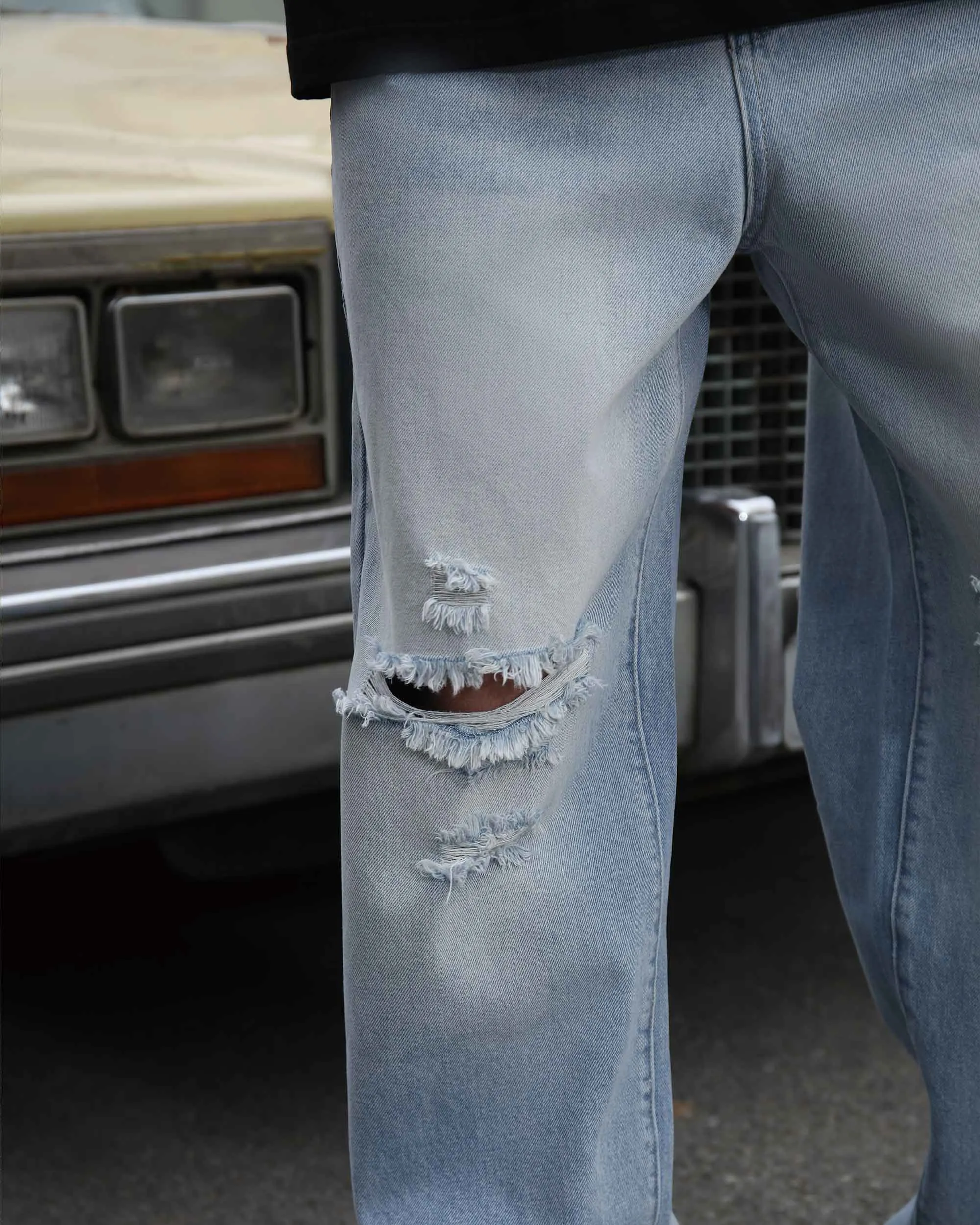 Casual and Versatile Blue Ripped Baggy Jeans