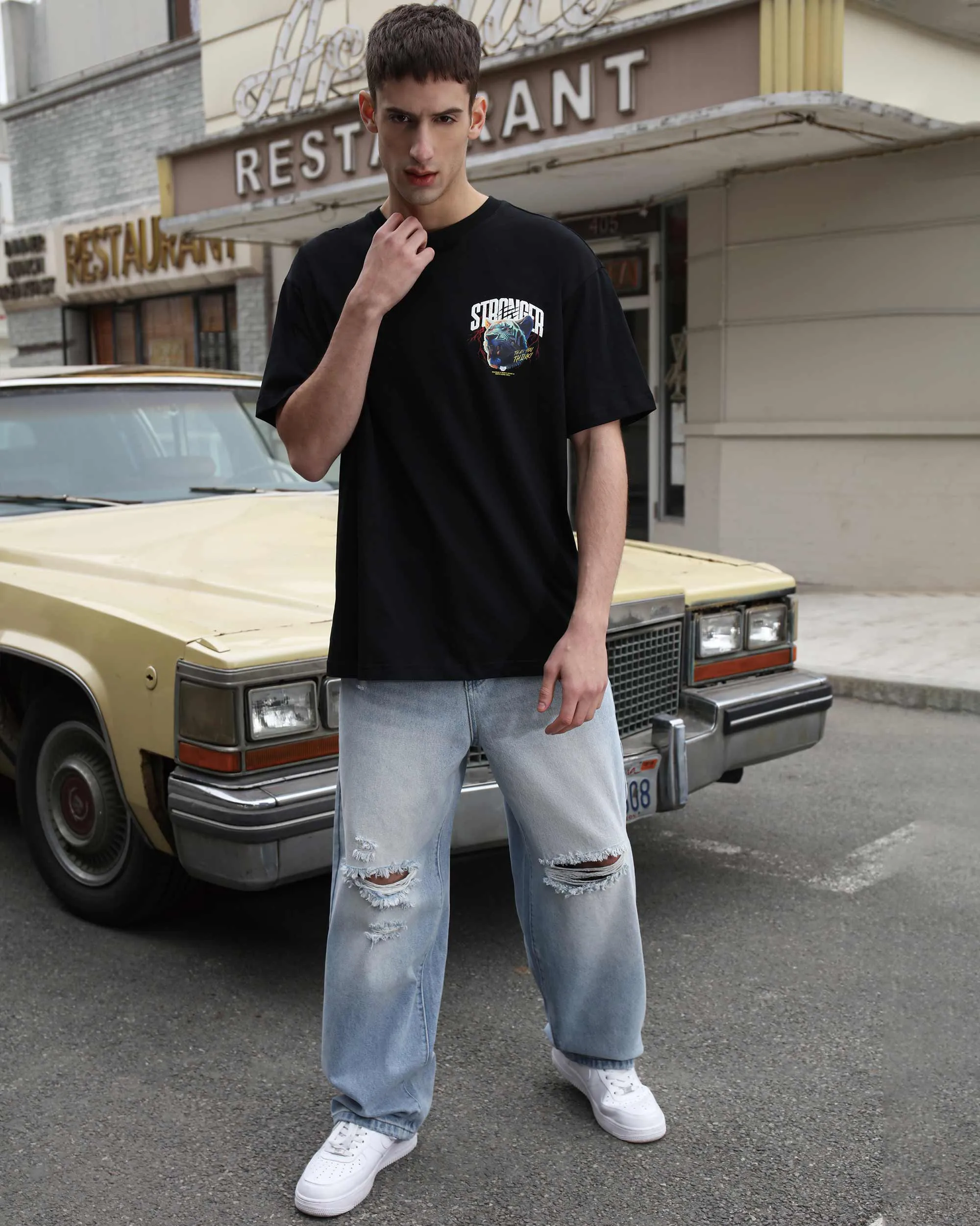 Casual and Versatile Blue Ripped Baggy Jeans