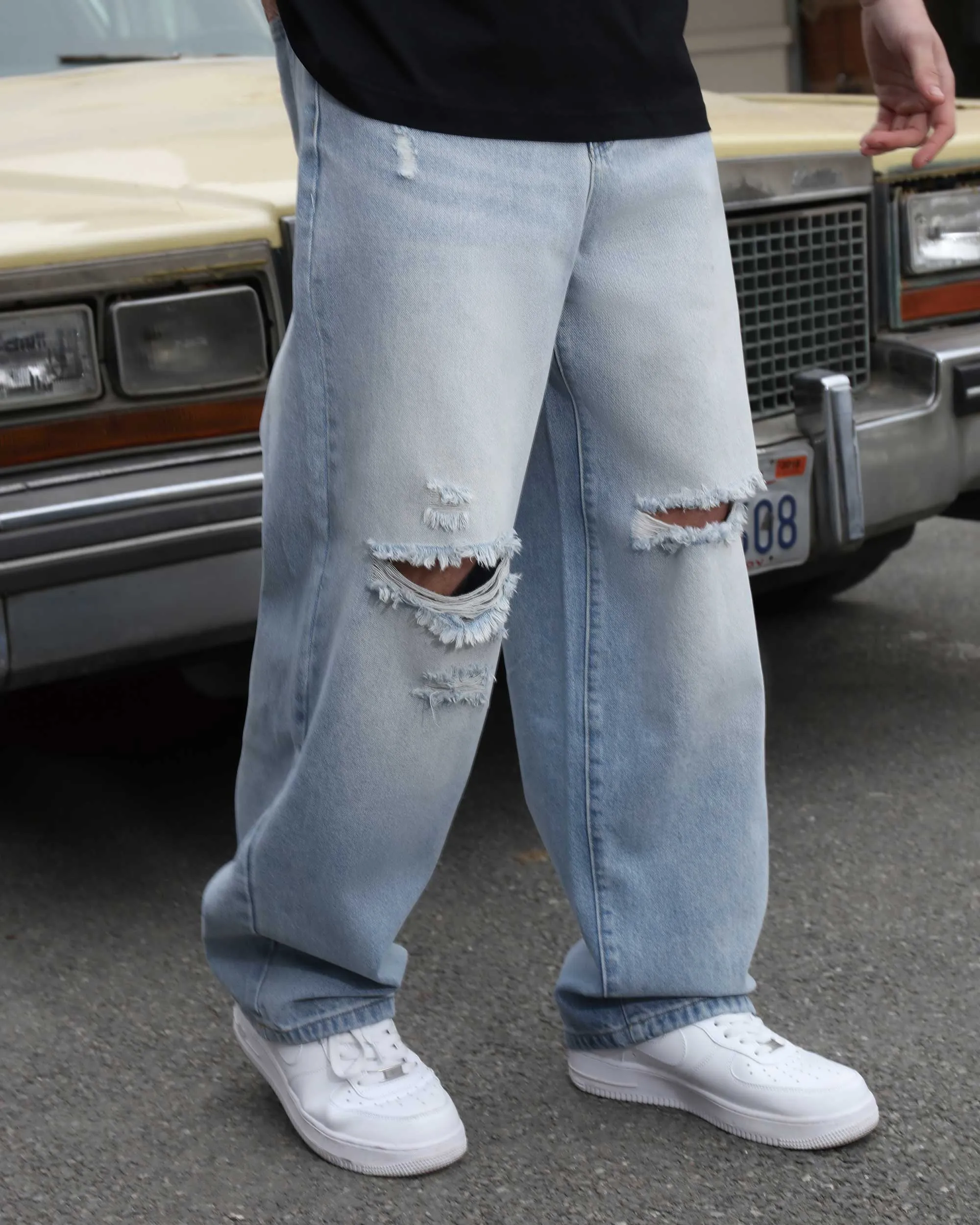 Casual and Versatile Blue Ripped Baggy Jeans