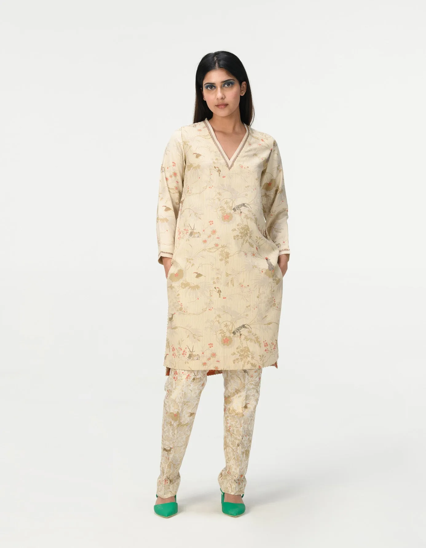 Classic Trousers Silk Brocade Ivory
