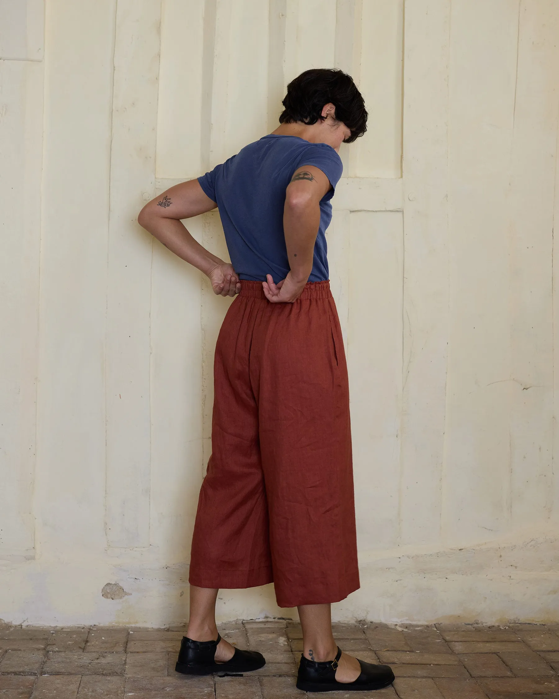 Culottes No.11 Linen Cropped Pants in Auburn