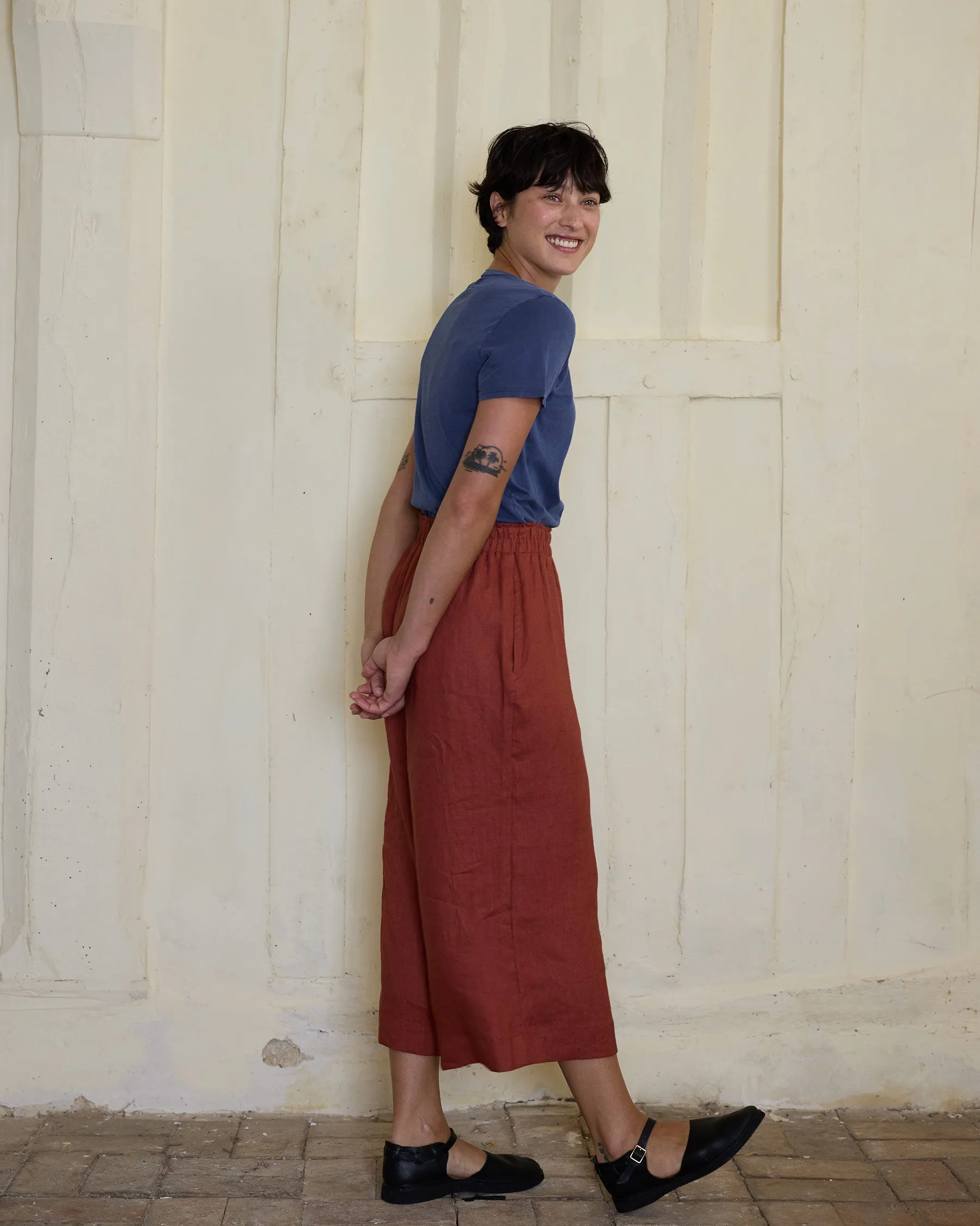 Culottes No.11 Linen Cropped Pants in Auburn
