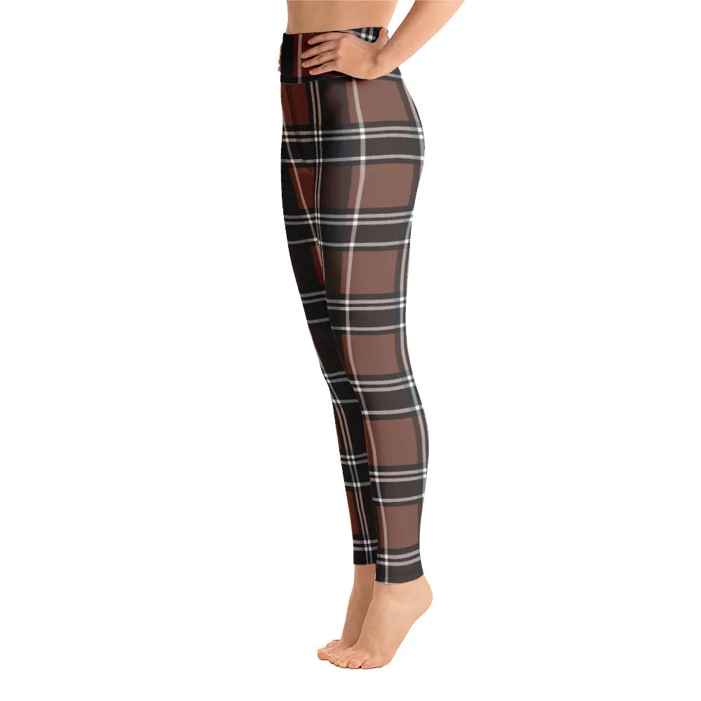 ELEVATED ESSENTIALS, BOOTY BOOSTING HIGH WAISTBAND LEGGING VINTAGE PLAID CHOCOLATE AND BLACK