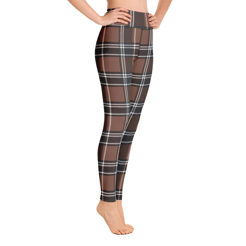 ELEVATED ESSENTIALS, BOOTY BOOSTING HIGH WAISTBAND LEGGING VINTAGE PLAID CHOCOLATE AND BLACK