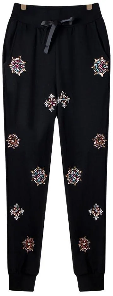 Embellished Black Track Pants
