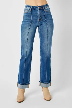 Full Size High Waist Front Seam Detail Straight Jeans