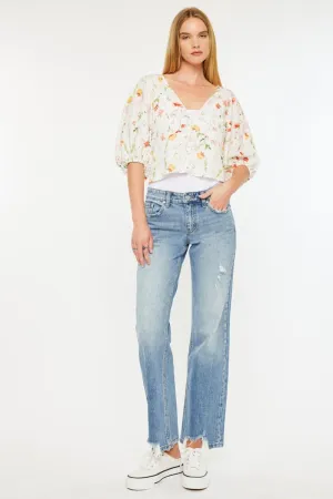 Hazel Blues® |  Kancan Mid Rise Frayed Hem Straight Jeans