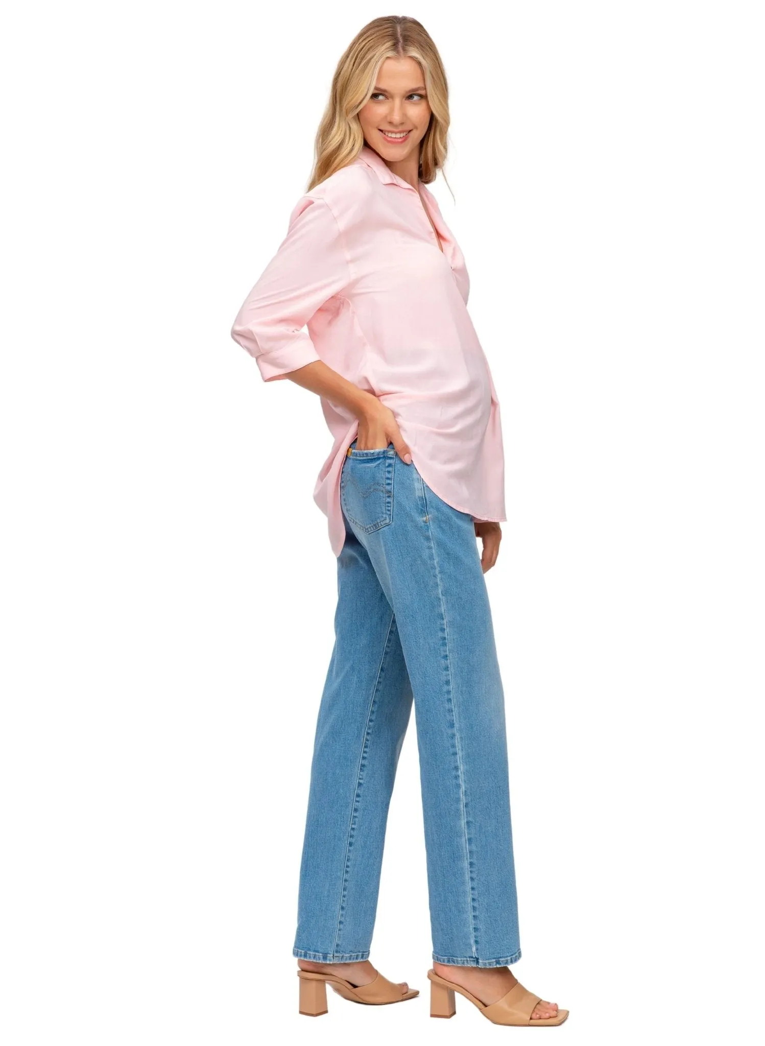Hi Rise Straight Leg Maternity Jeans - Light Wash