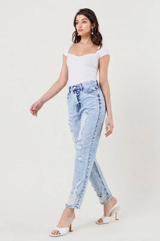 High Waisted Straight Leg In Vintage Acid Wash