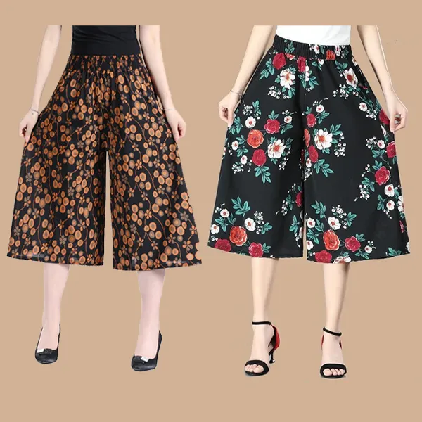 🔥HOT SALE🔥Women's High Elastic Waist Pleated Chiffon Wide Leg Culottes