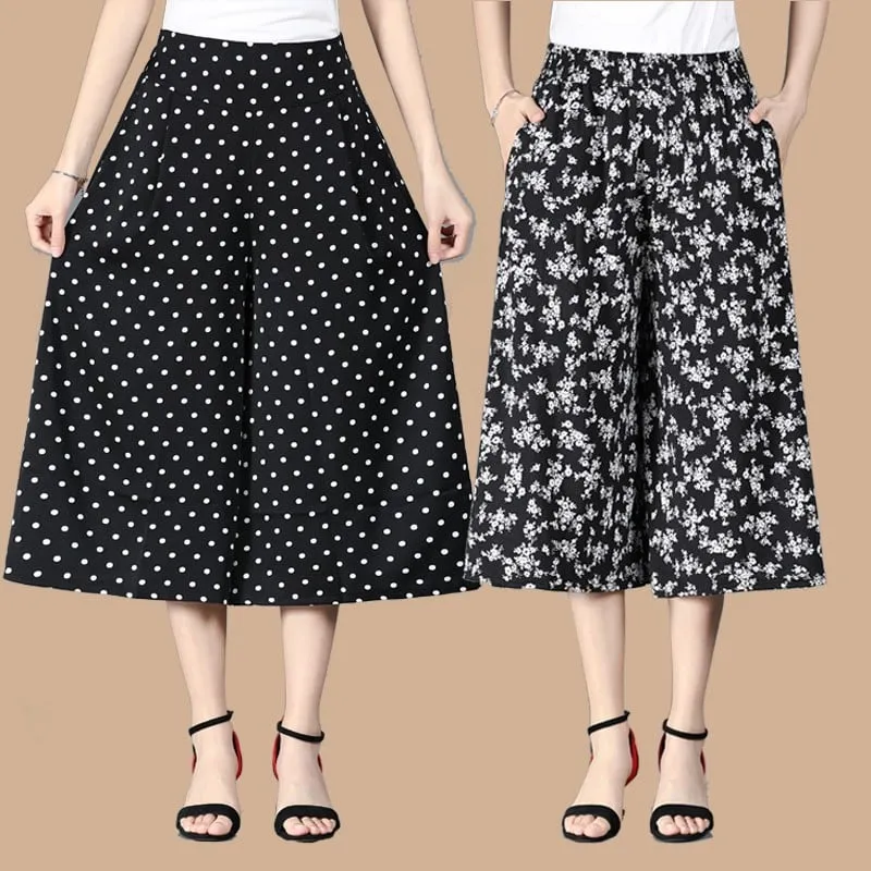 🔥HOT SALE🔥Women's High Elastic Waist Pleated Chiffon Wide Leg Culottes