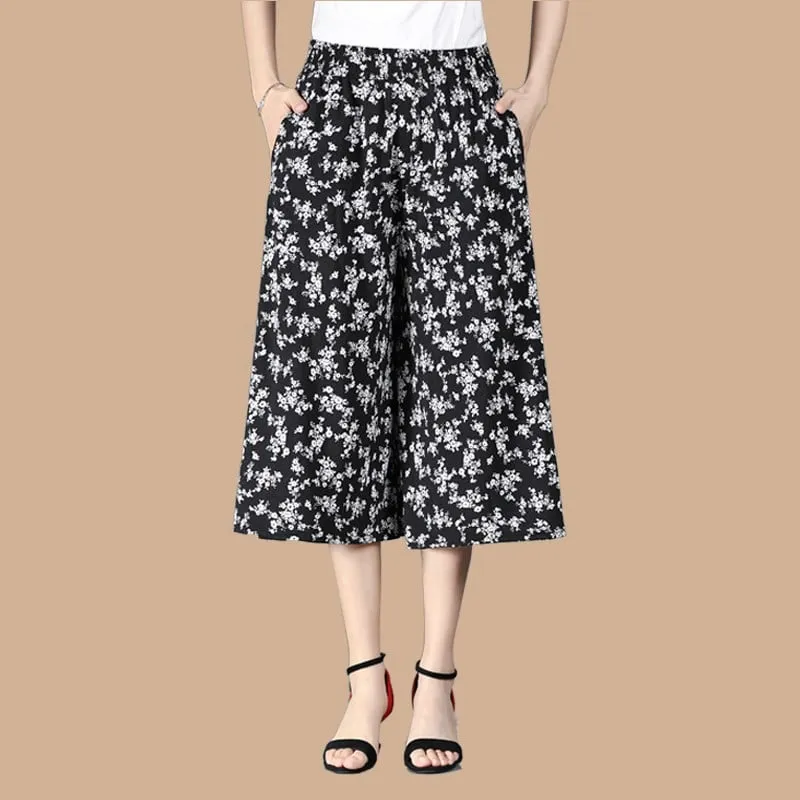 🔥HOT SALE🔥Women's High Elastic Waist Pleated Chiffon Wide Leg Culottes