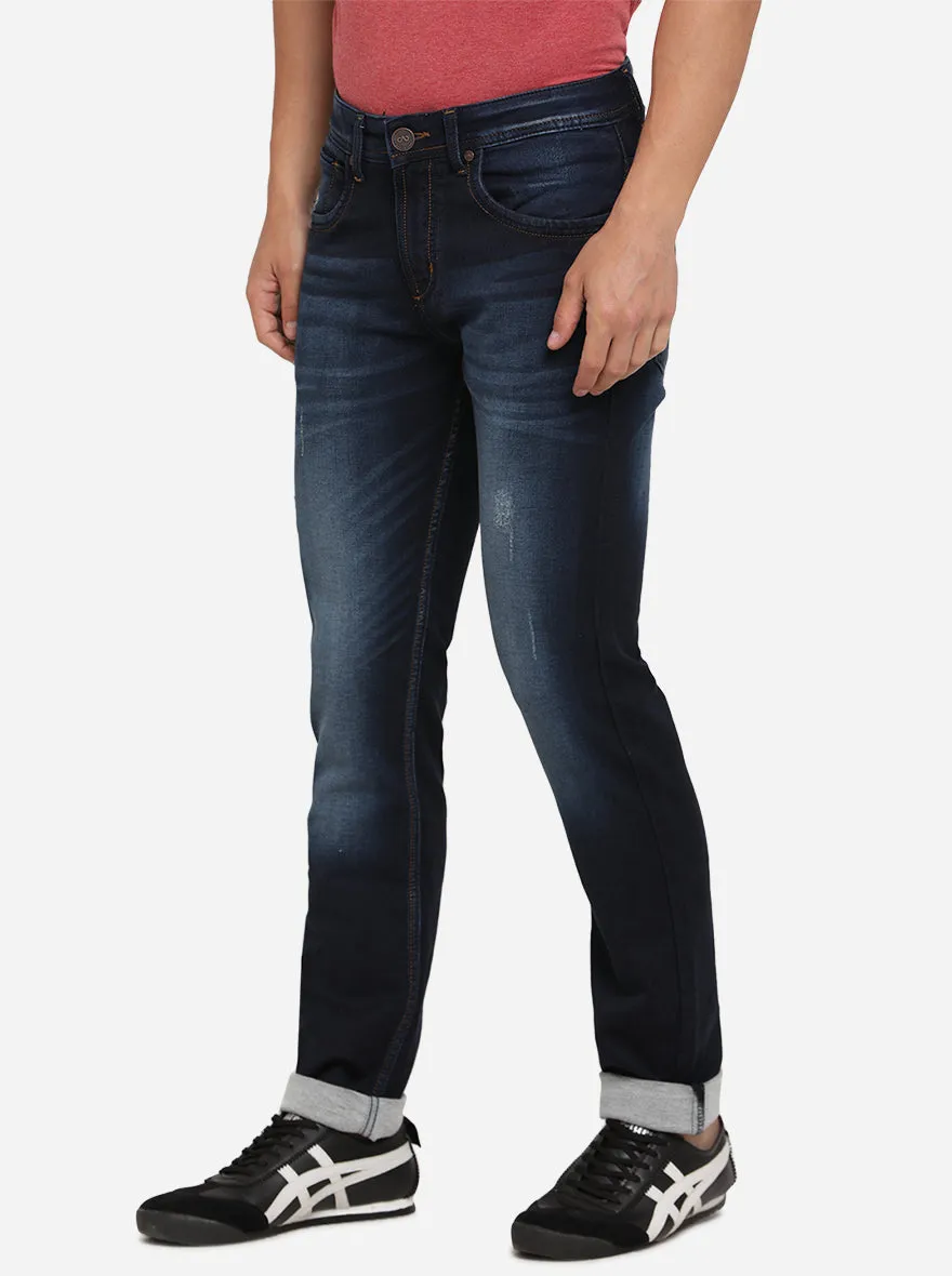 Indigo Blue Solid Slim Fit Jeans | JadeBlue
