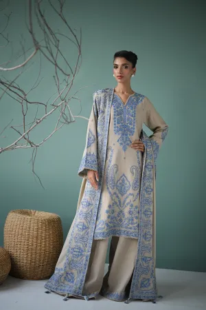 IVORY BEIGE LUXURY EMBROIDERED KARANDI SET (NEL-24638)