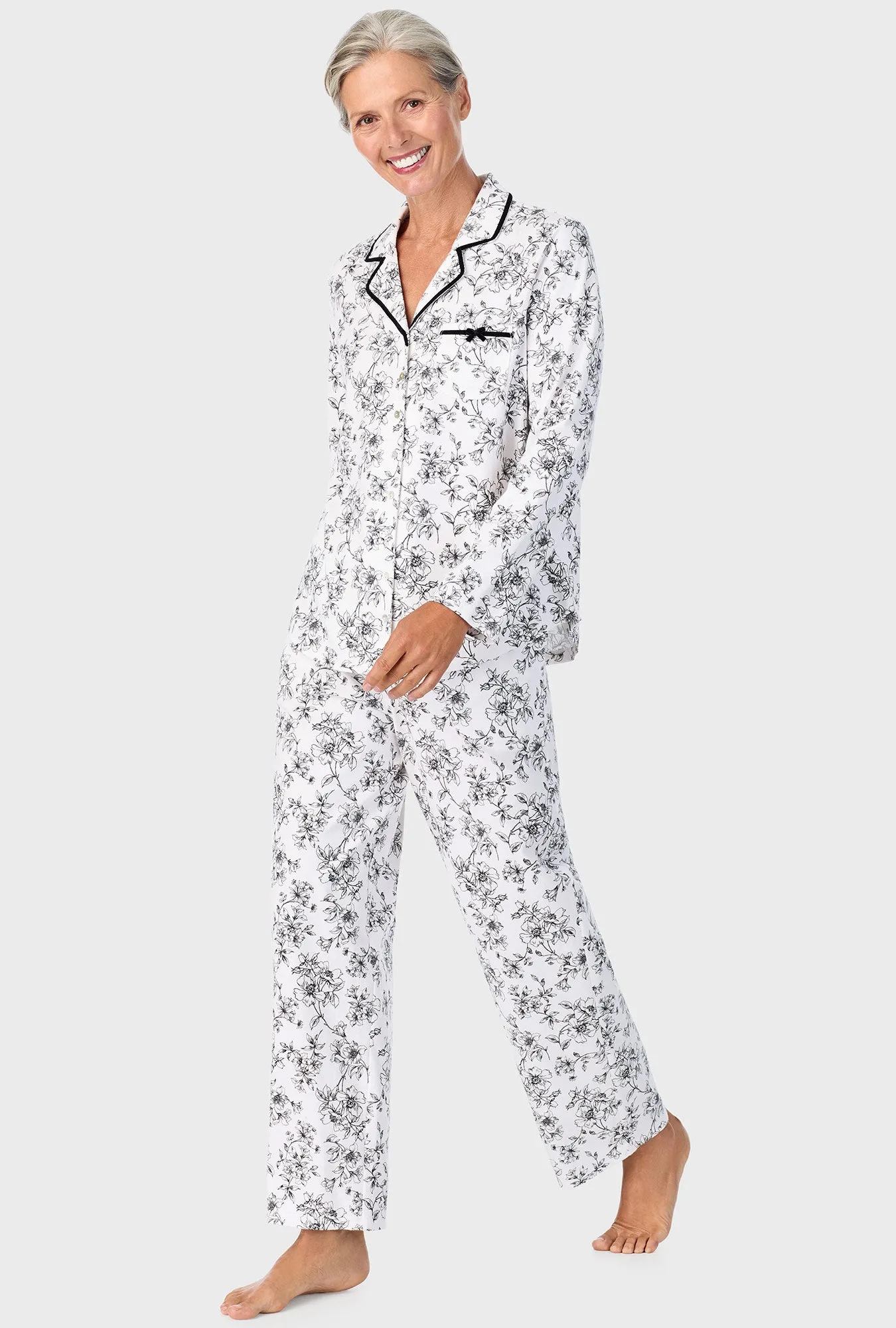 Ivory Floral Long Sleeve Long Pant PJ Set