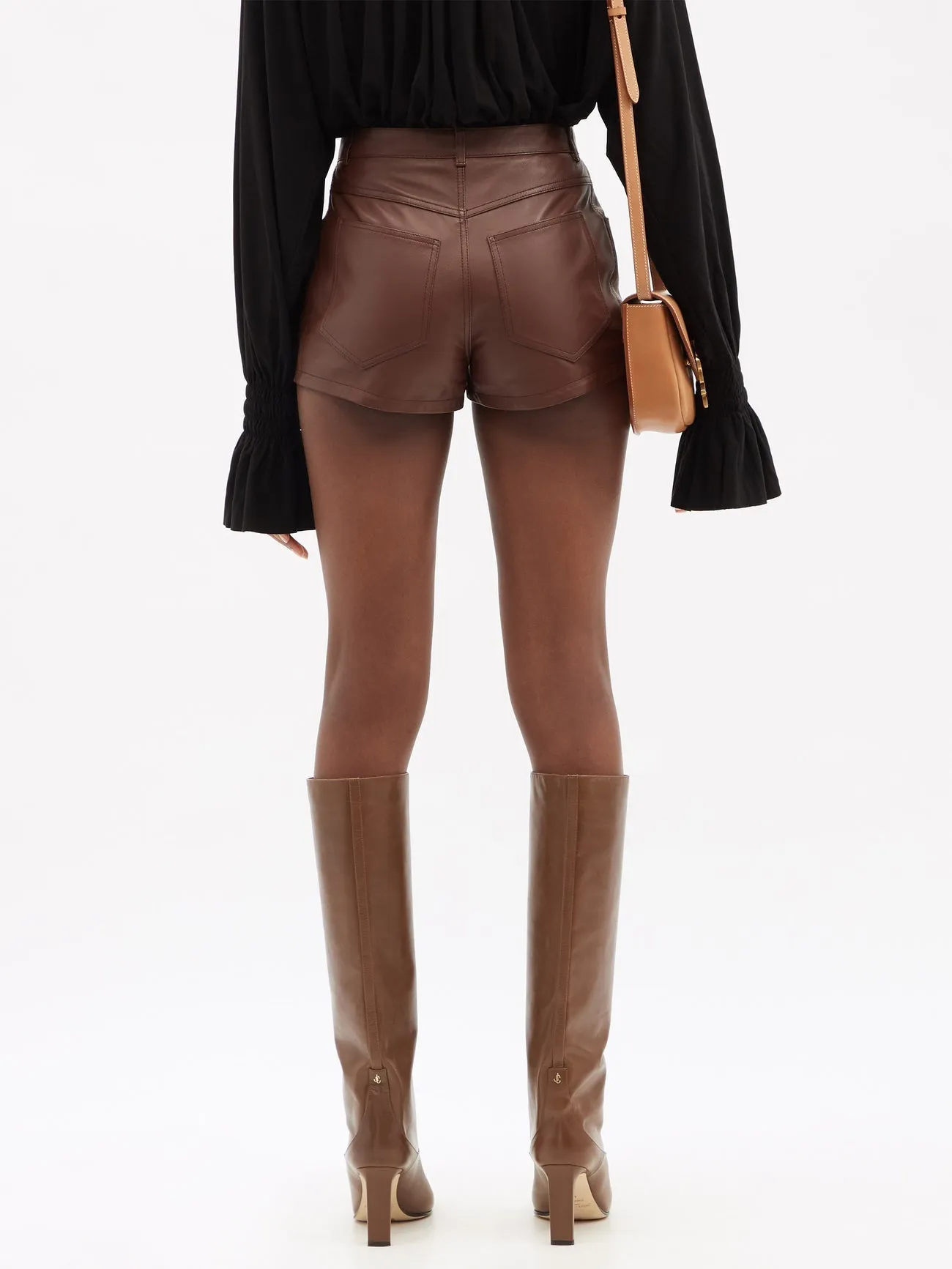 Ladies High Rise Brown Leather Shorts