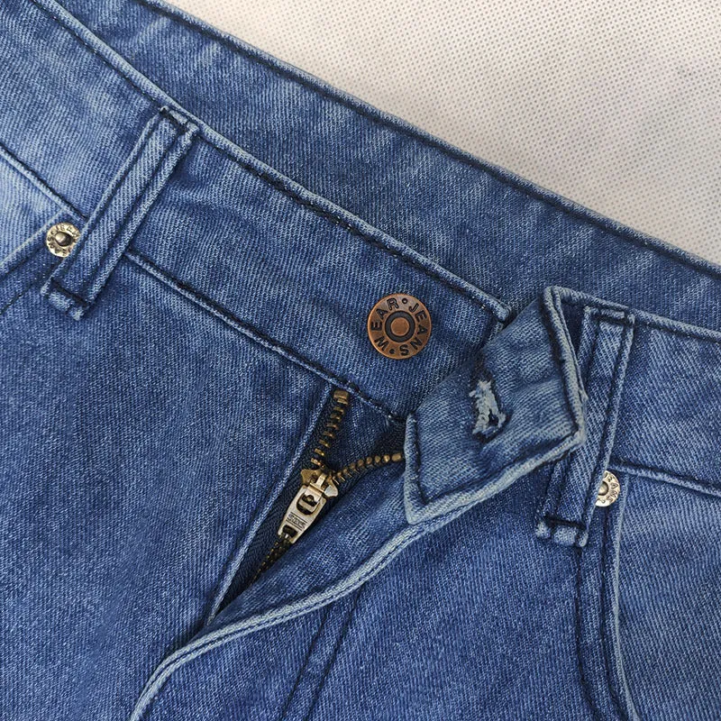 Lady Casual Straight Pants Ripped Jeans Printing Denim Pants