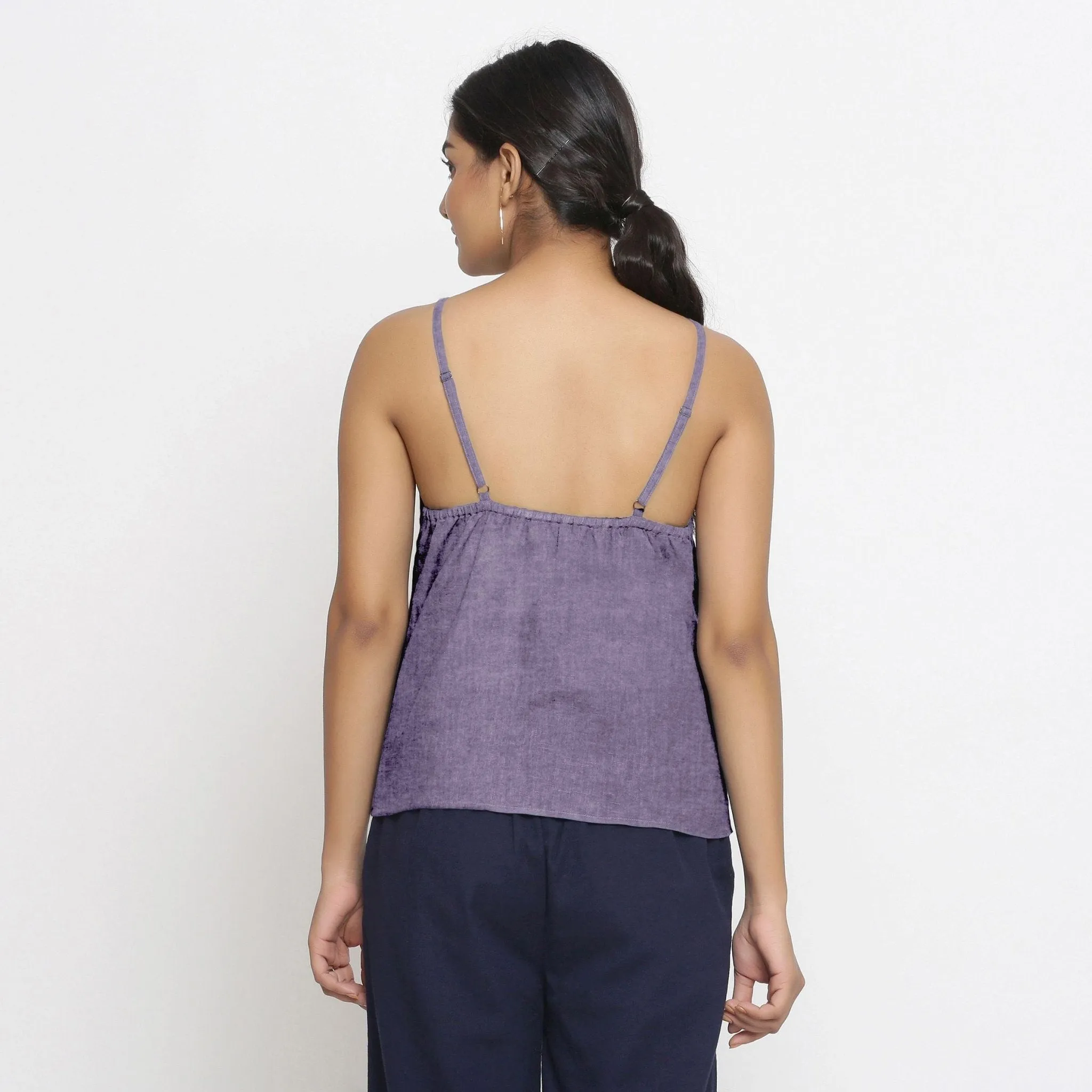 Lavender Strappy 100% Linen Strap Sleeve Spaghetti Top