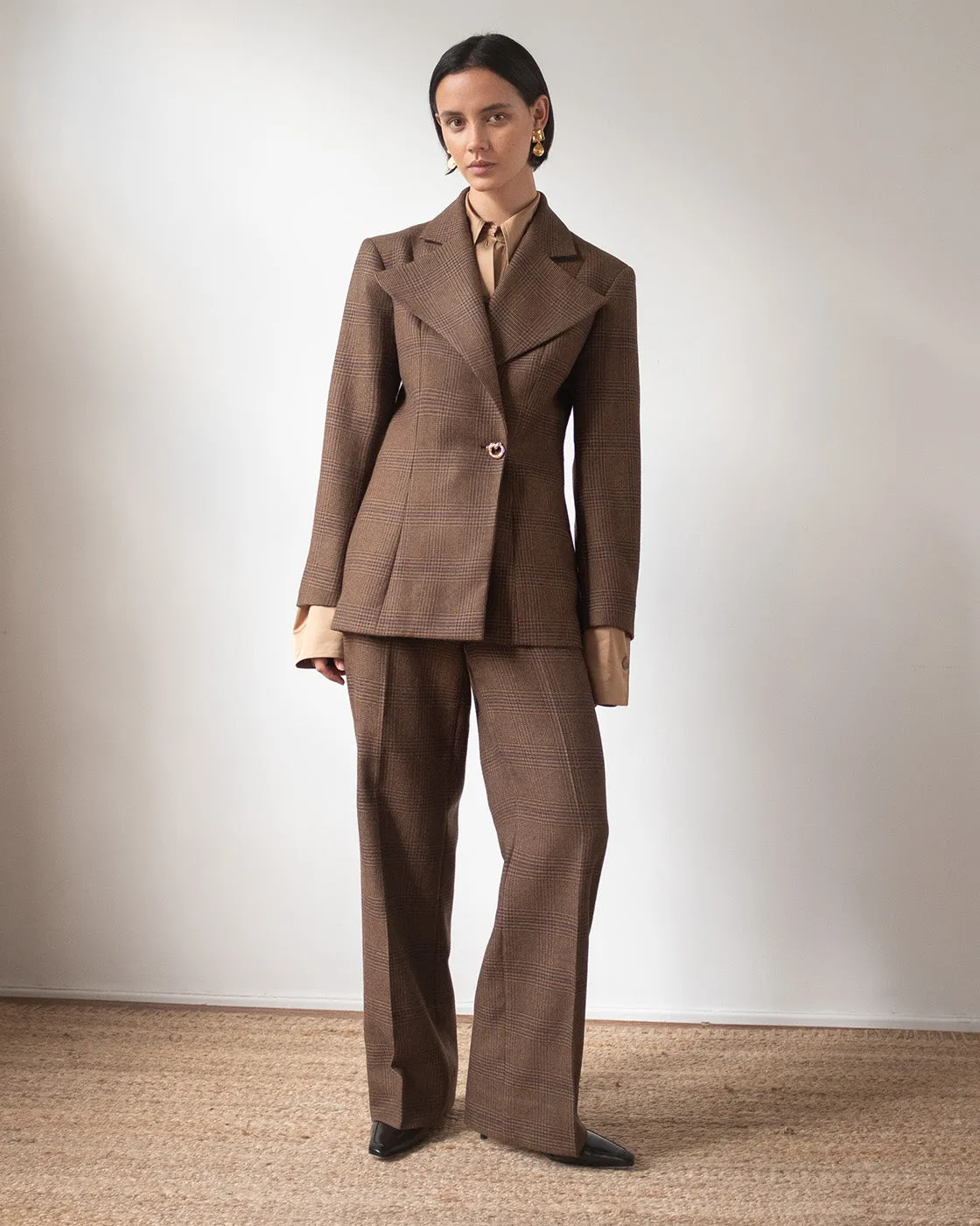 Leila Blazer Wool Check Brown
