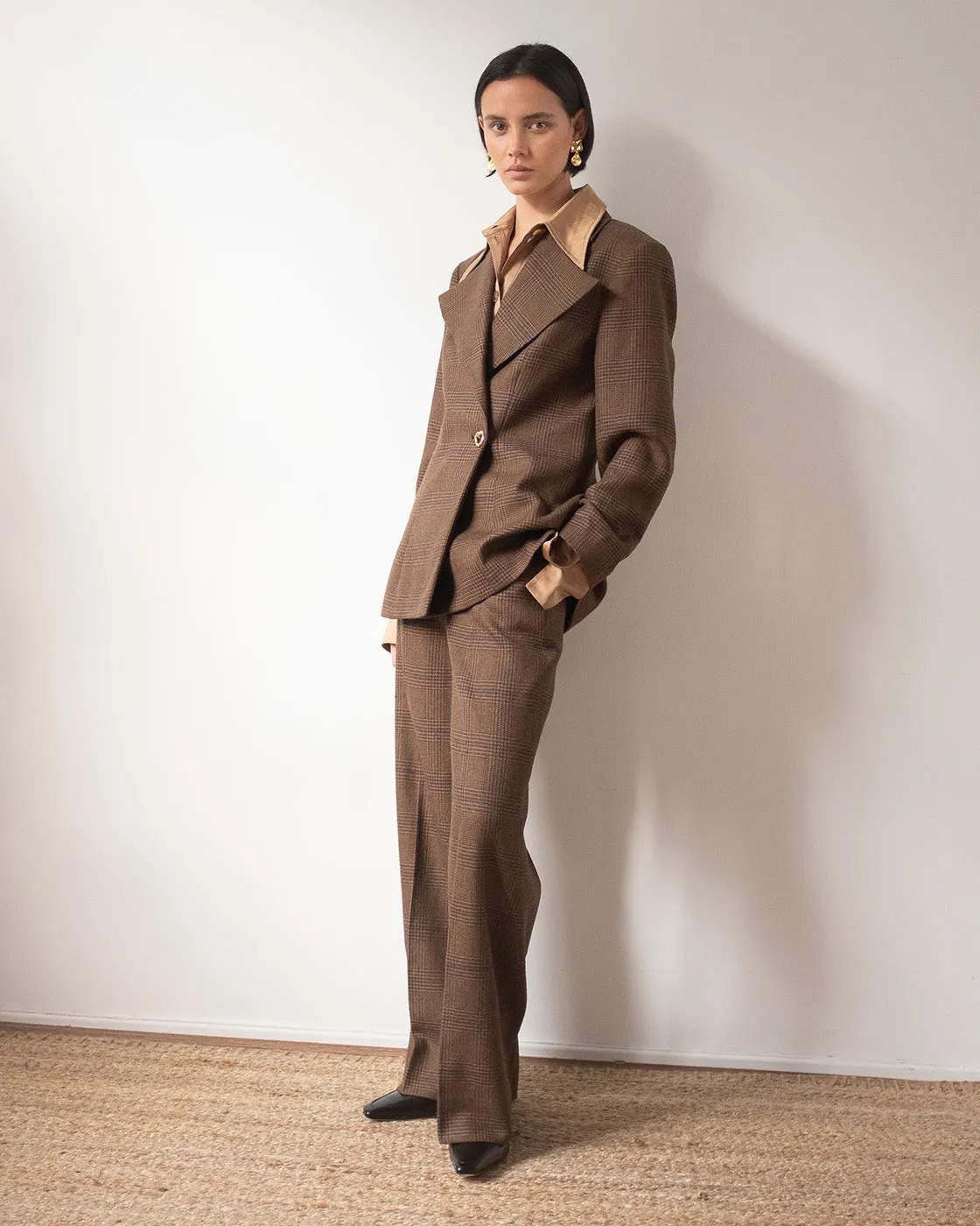 Leila Blazer Wool Check Brown