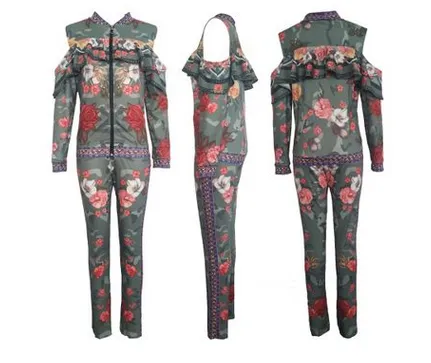 MB FASHION Cold-Shoulder Ruffle Jacket and High-Waist Leggings Set 6854 LAST S