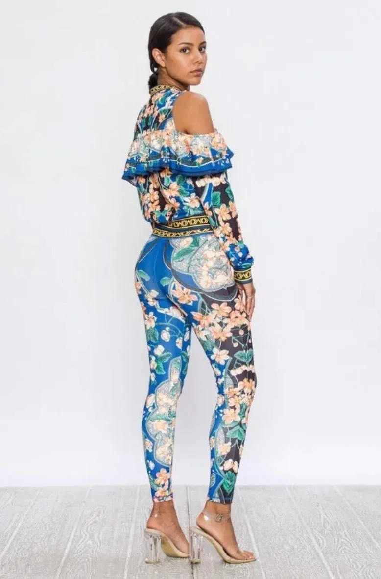 MB FASHION Cold-Shoulder Ruffle Jacket and High-Waist Leggings Set 6854 LAST S