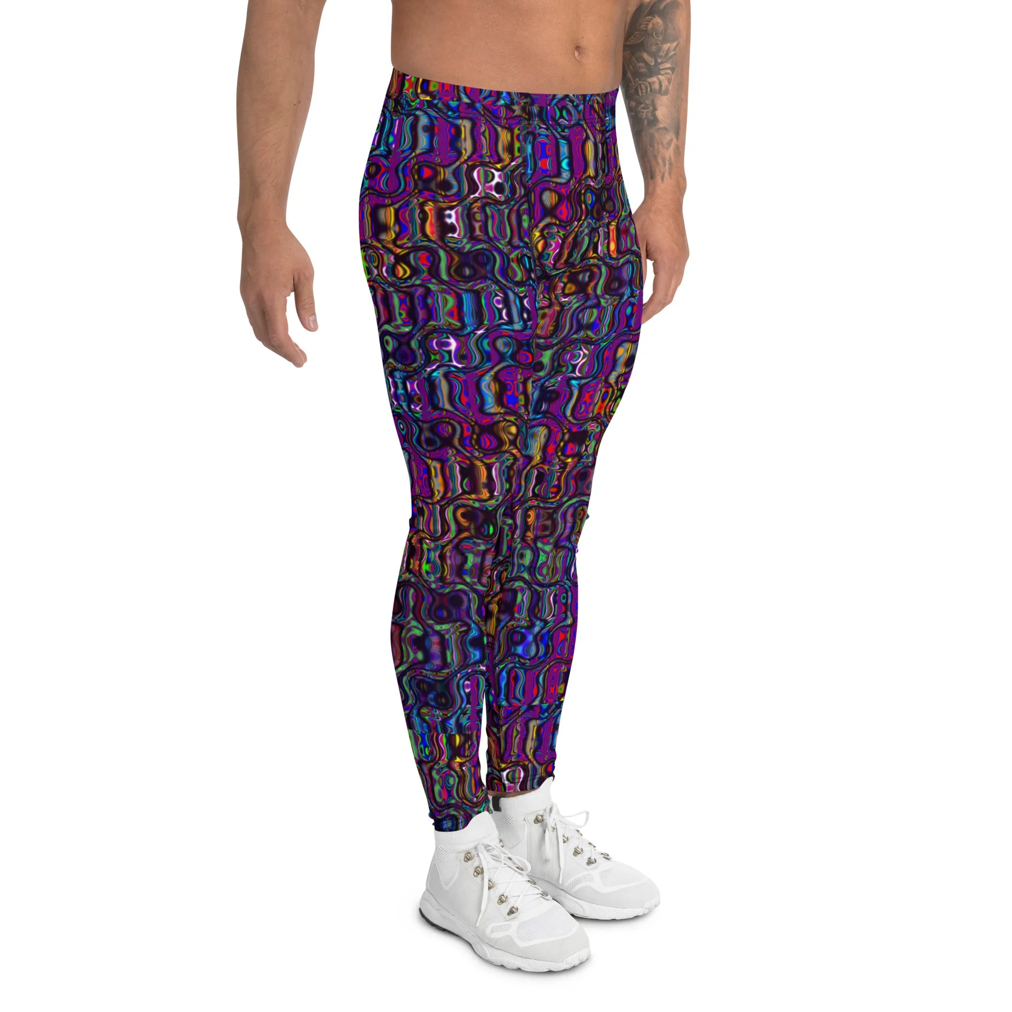 Men's Leggings, Multicolor, Purple Laquer, Rave Pants, Festival Tights, Gym Leggings, Wrestling Pants, Unusual Gifts for Him, Yoga Leggings