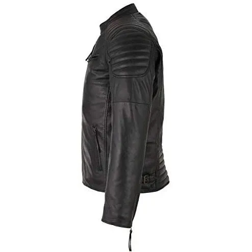 Mens Slim Fit Retro Style Zipped Biker Jacket Real Washed Leather Tan, Vintage Brown & Red