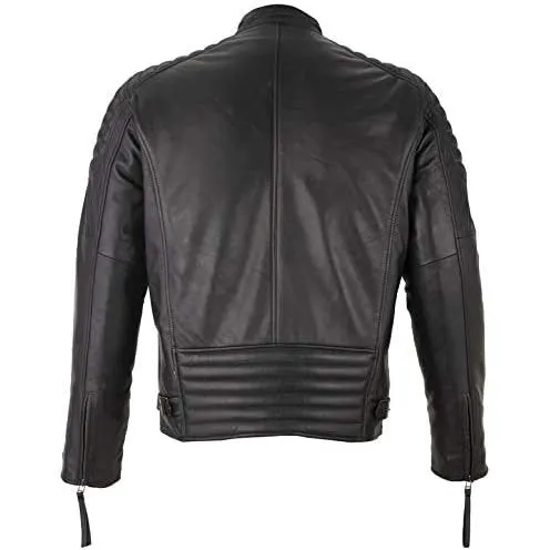 Mens Slim Fit Retro Style Zipped Biker Jacket Real Washed Leather Tan, Vintage Brown & Red