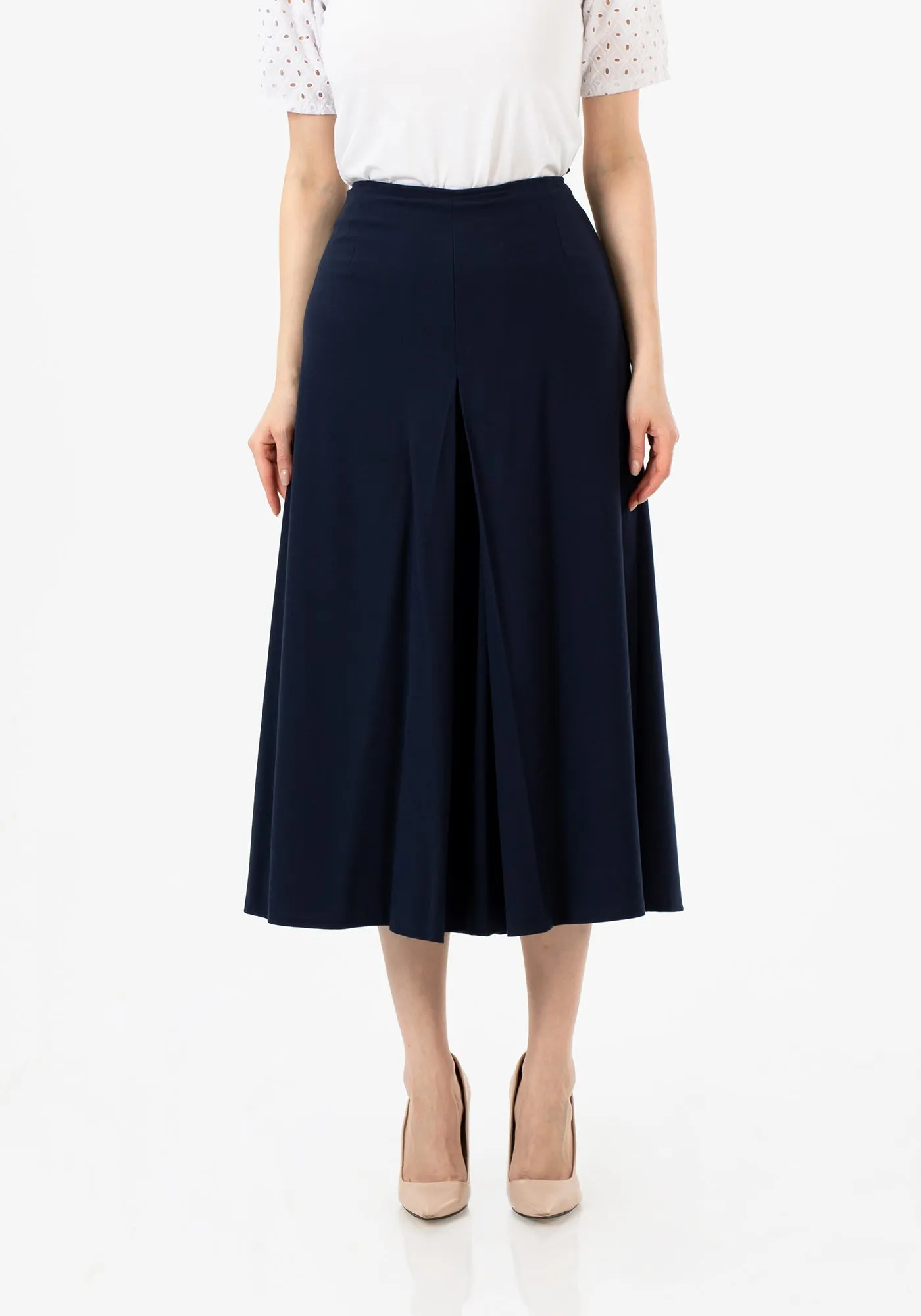 Navy Blue Cropped Palazzo Pants