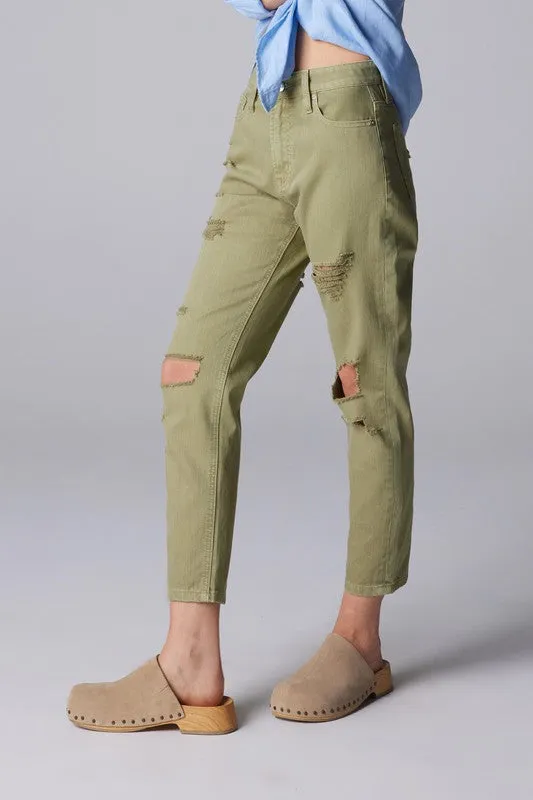 Olive Green High Rise Mom