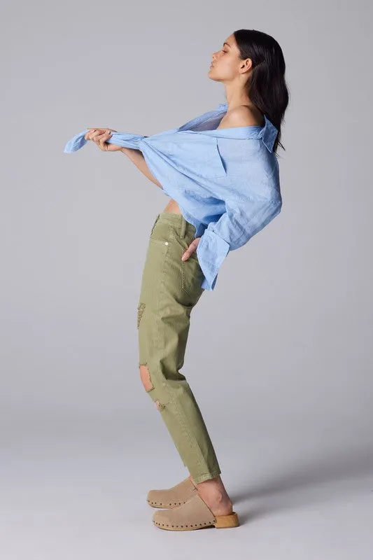 Olive Green High Rise Mom