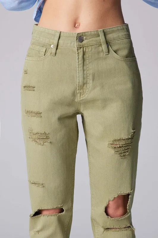 Olive Green High Rise Mom