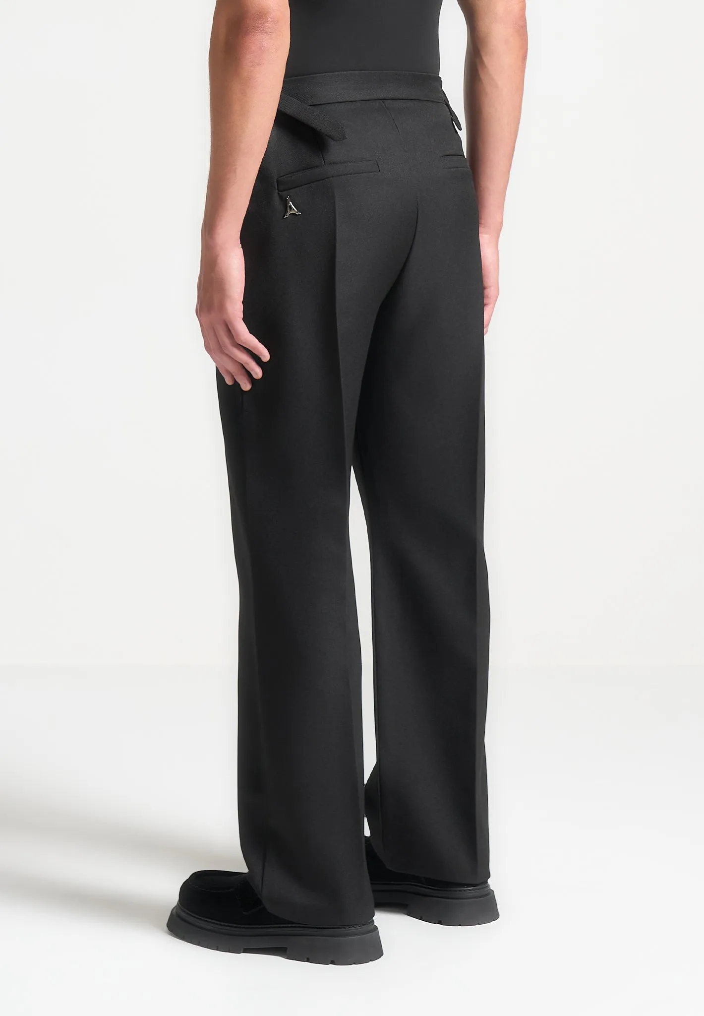 Relaxed Fit Textured Pleated Tailored Trousers - Black