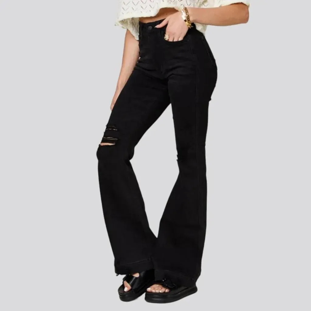 Ripped-knees women's bootcut jeans