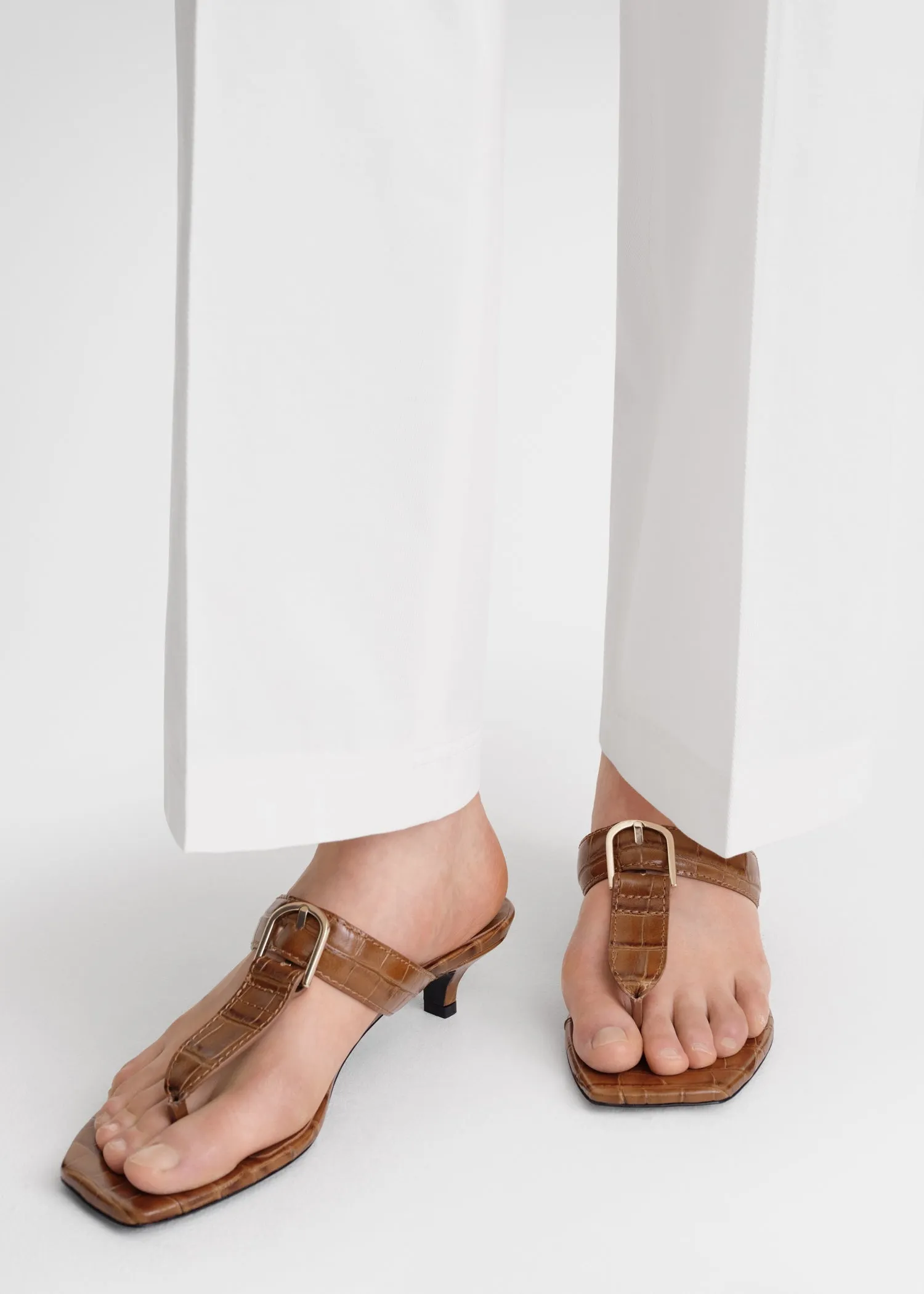 The Belted Croco Flip-Flop Heel camel