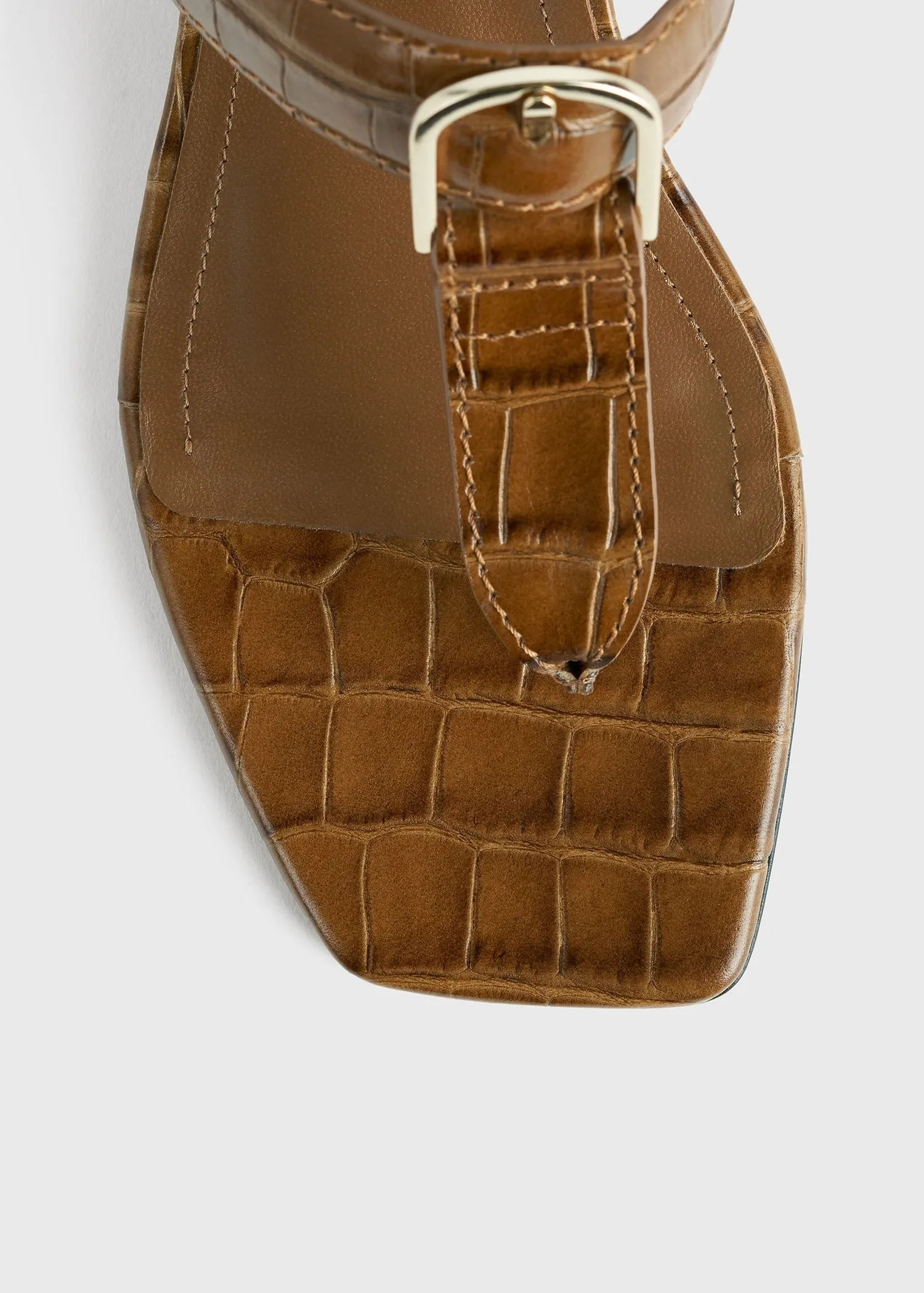 The Belted Croco Flip-Flop Heel camel