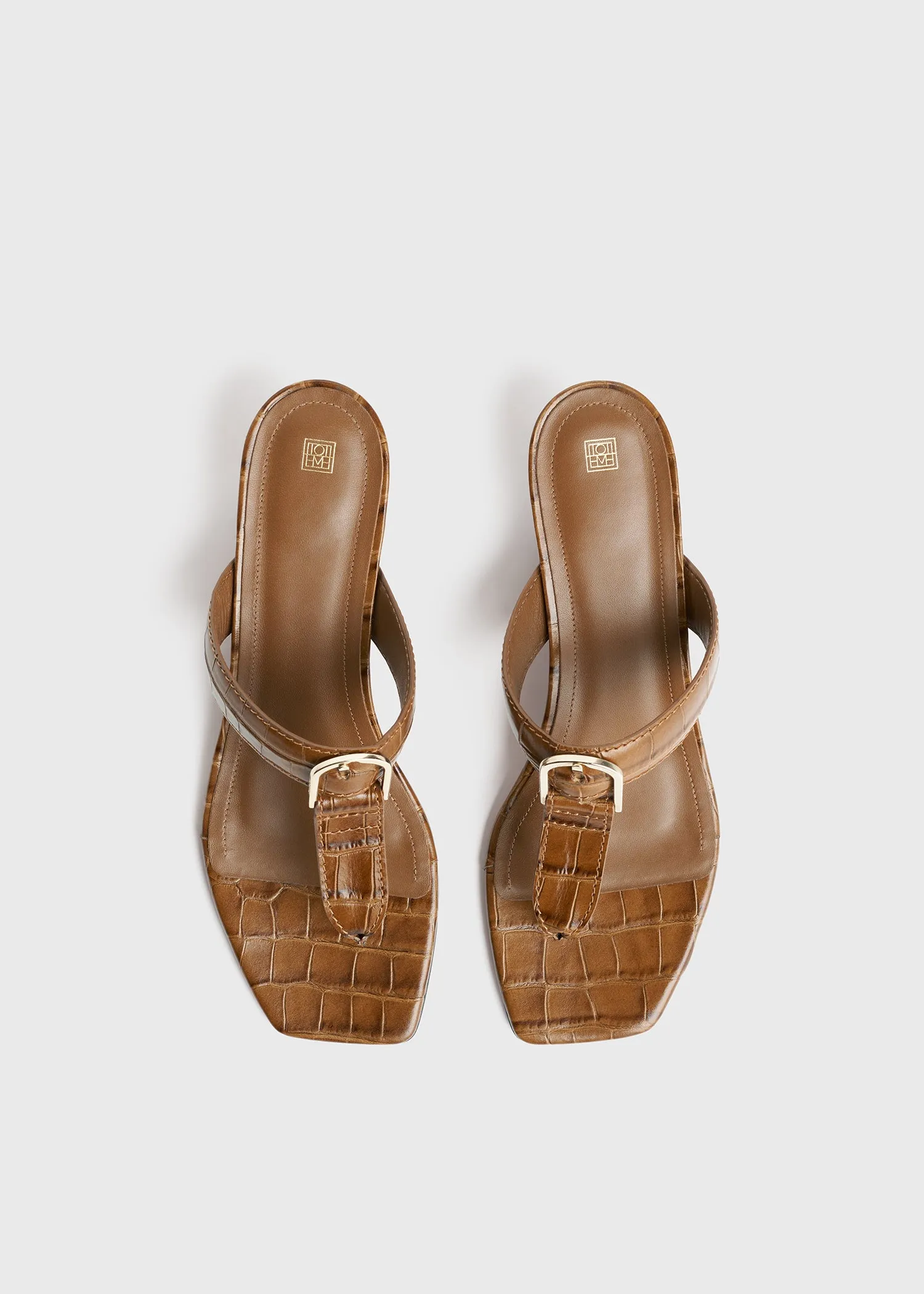 The Belted Croco Flip-Flop Heel camel