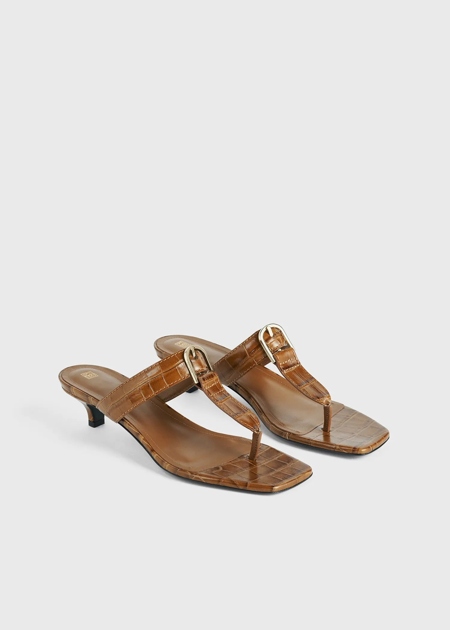 The Belted Croco Flip-Flop Heel camel
