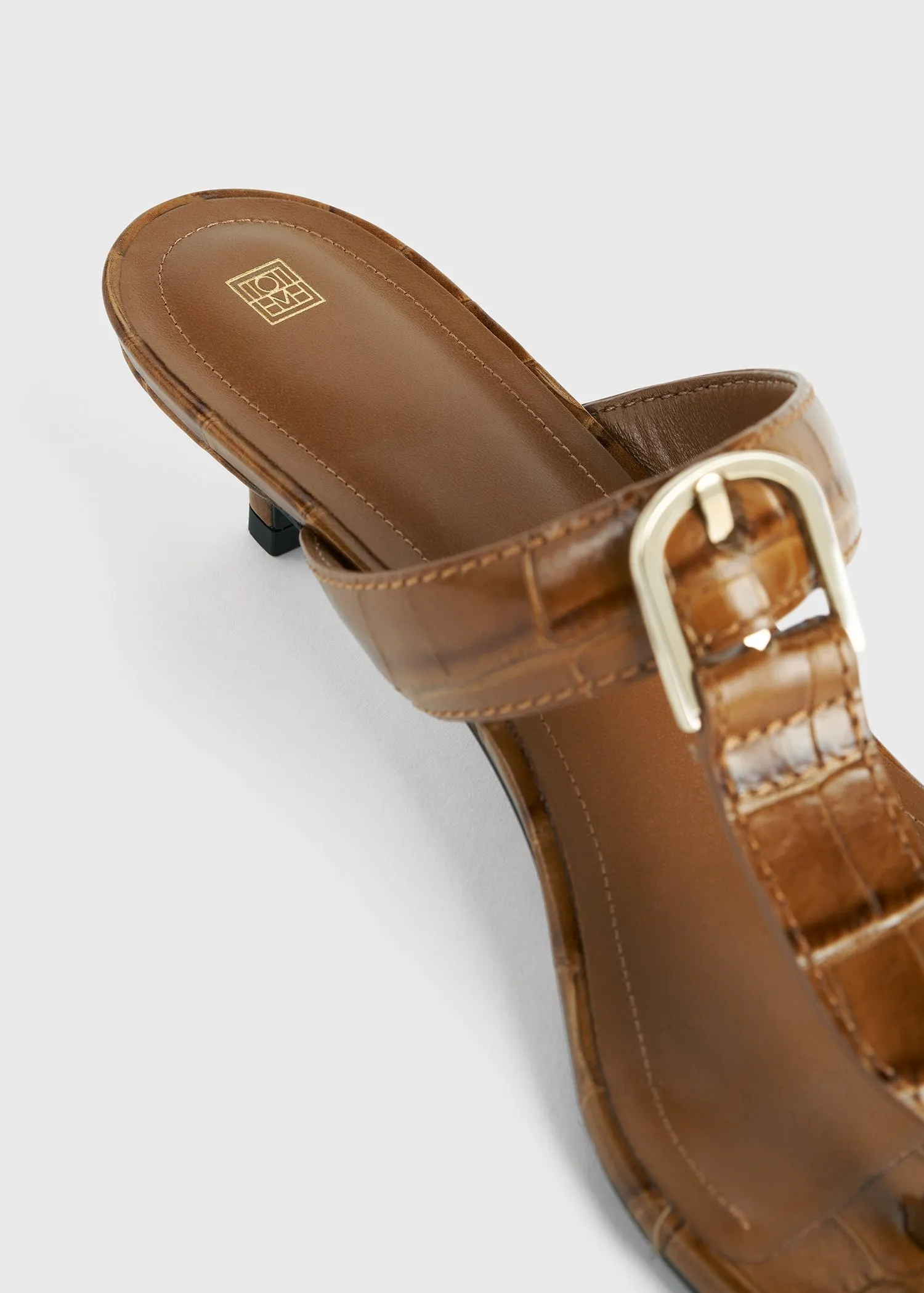 The Belted Croco Flip-Flop Heel camel