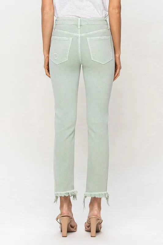 Vervet by Flying Monkey Mid Rise Cropped Mint Green Straight Leg Denim Jeans
