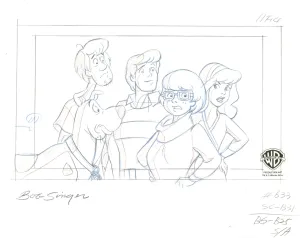 What's New, Scooby-Doo? Original Production Drawing: Scooby Doo, Shaggy, Daphne, Velma, and Freddy