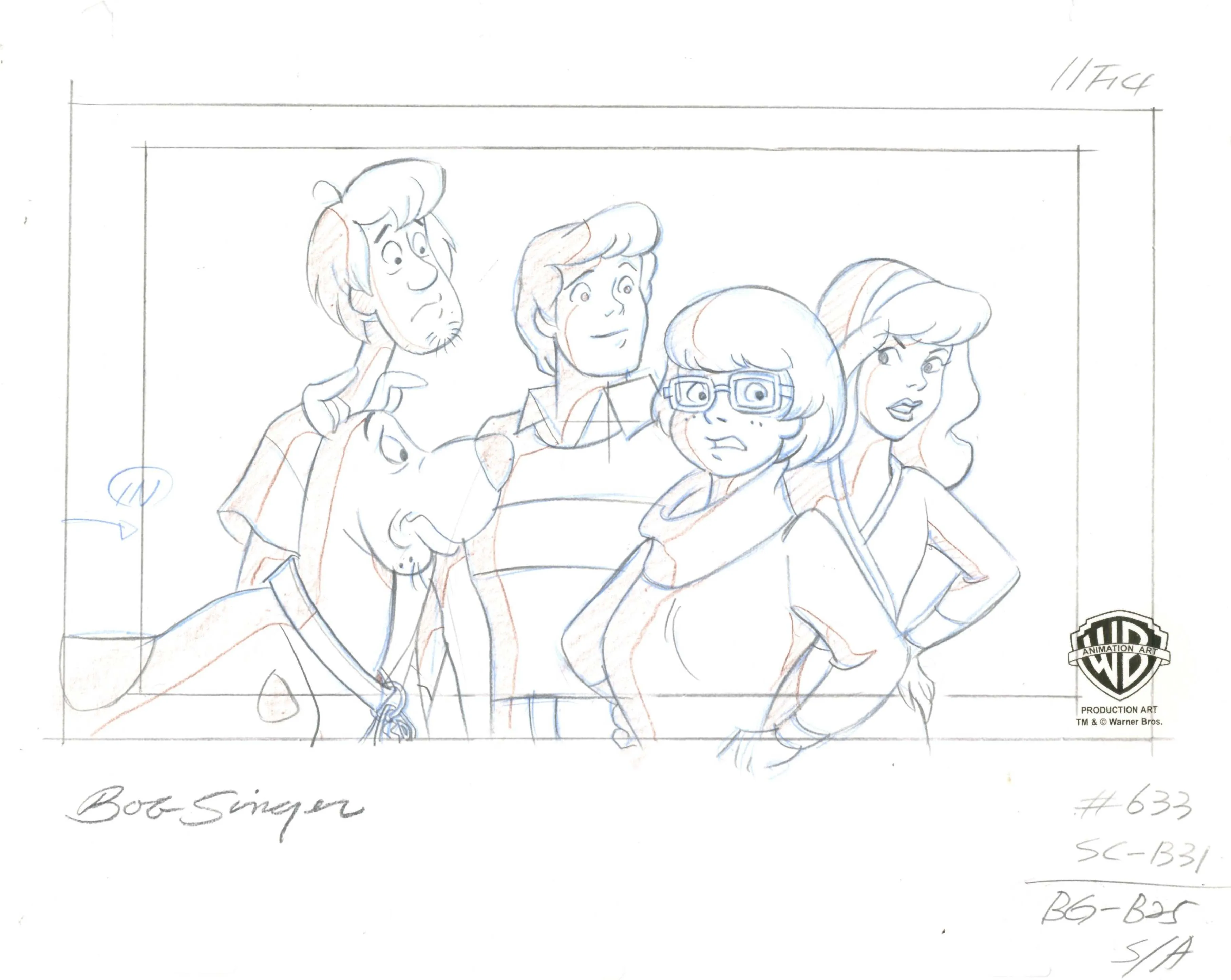 What's New, Scooby-Doo? Original Production Drawing: Scooby Doo, Shaggy, Daphne, Velma, and Freddy