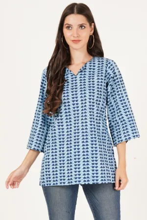 Women's Short Kurti with Unique Blue Patterns