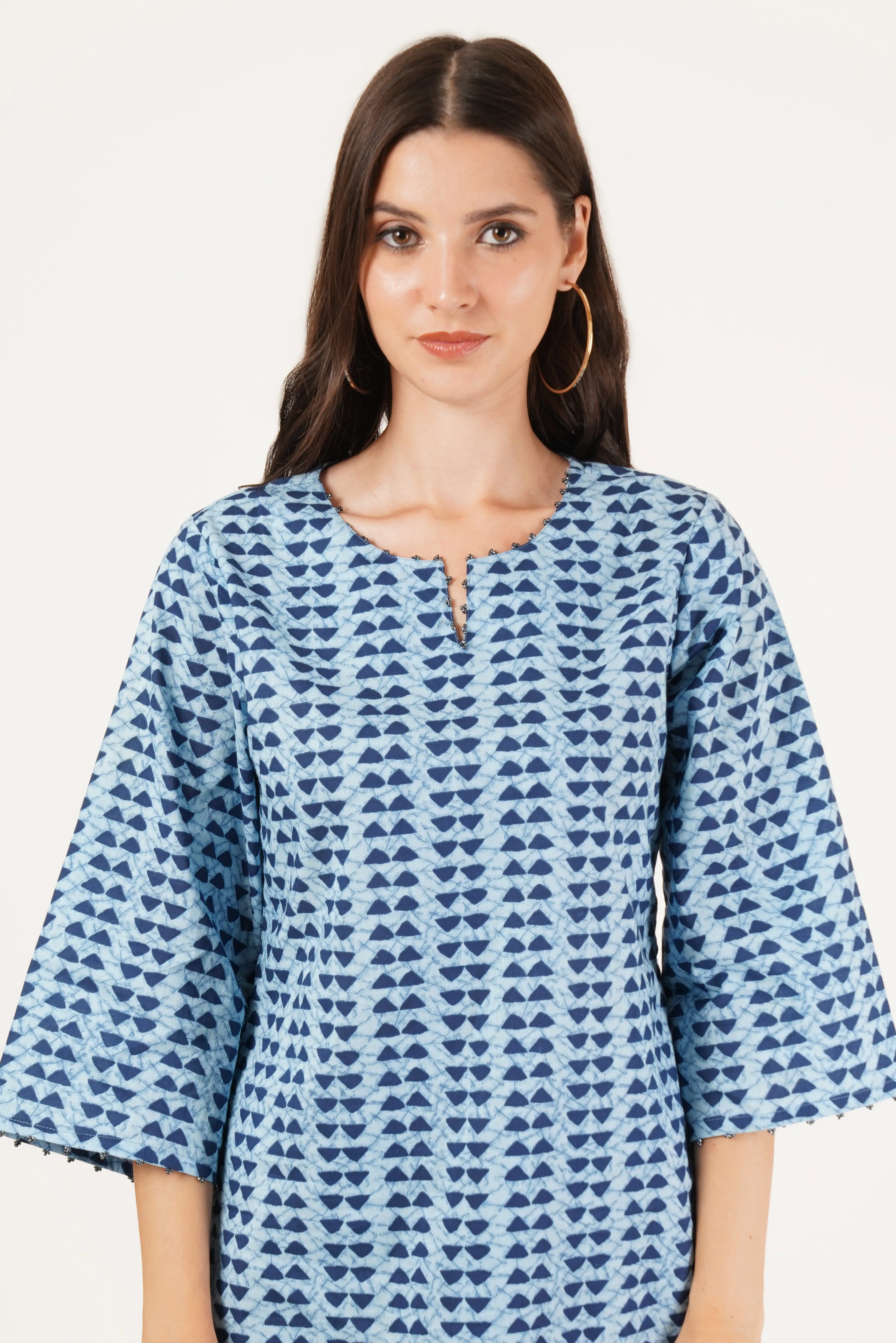 Women's Short Kurti with Unique Blue Patterns